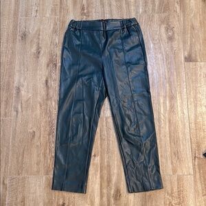 Ann Taylor Green Vegan Leather Straight Leg Pants